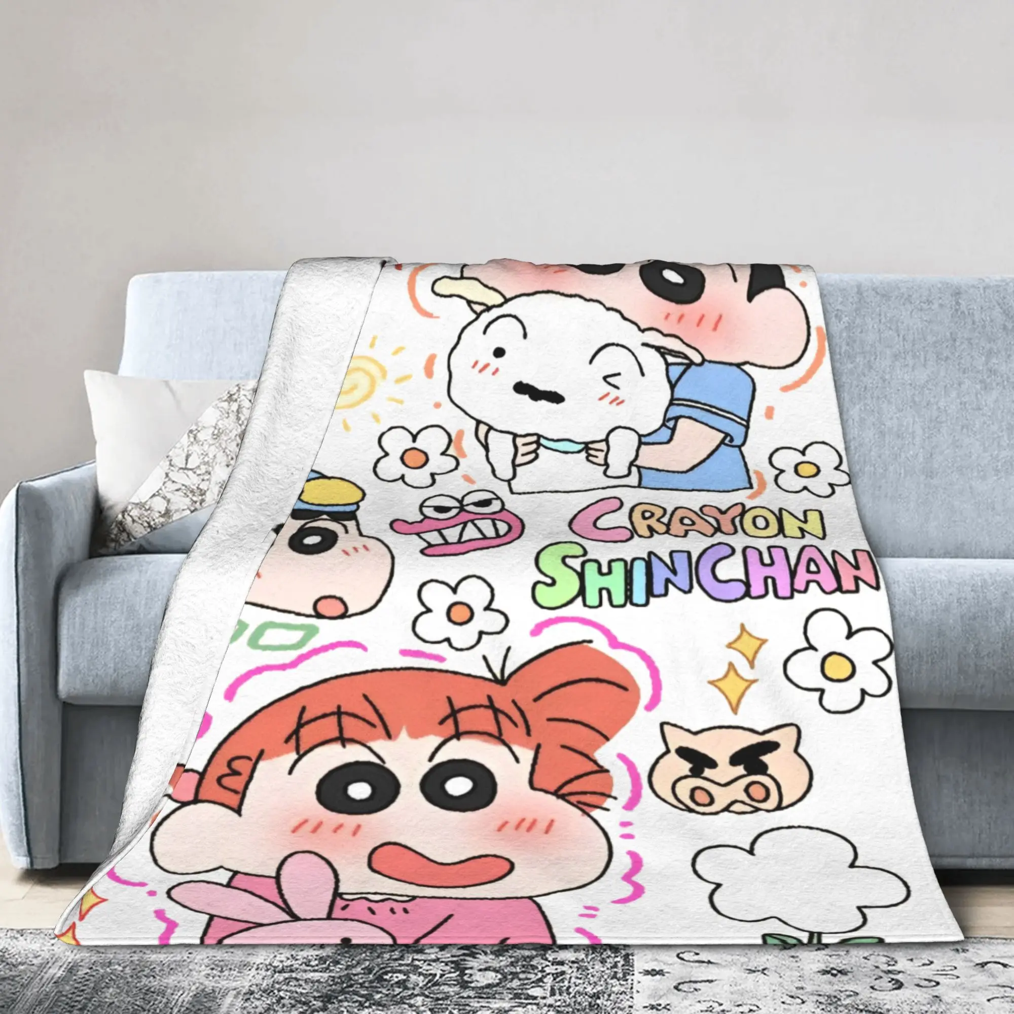 Kawaii تلوين شين تشان البطانيات الصوف الربيع/الخريف أنيمي شيرو نيني متعددة الوظائف رمي البطانيات للمنزل الأريكة البساط قطعة