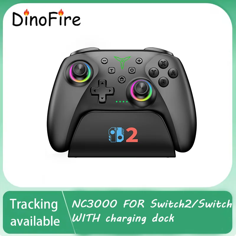 

Геймпад DinoFire NC3000/NC3001 LED для Switch2/Switch/Switch O/Switch Lite с зарядной док-станцией для хранения и датчиком Холла