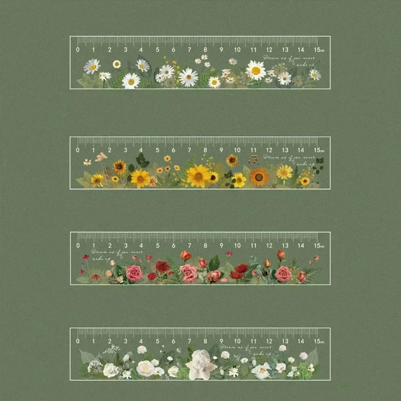 15cm Daisy Rose Ruler Multifunction Diy Drawing Tools Student Flower Rulers Double-duty School Office Supplies School