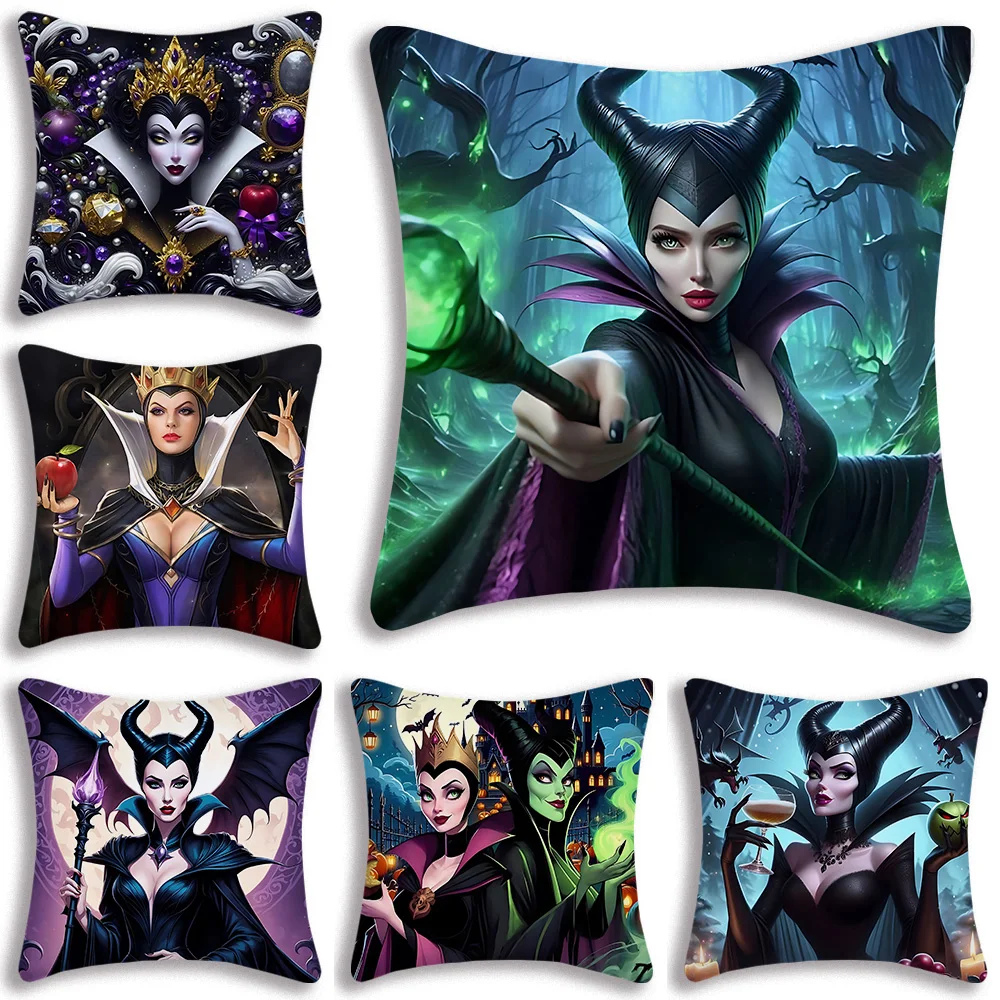 Princess Villains Queen Disneys Pillow Covers Cartoon Sofa Decorative Home Double-sided Printing Short Plush Cute Cushion Cover