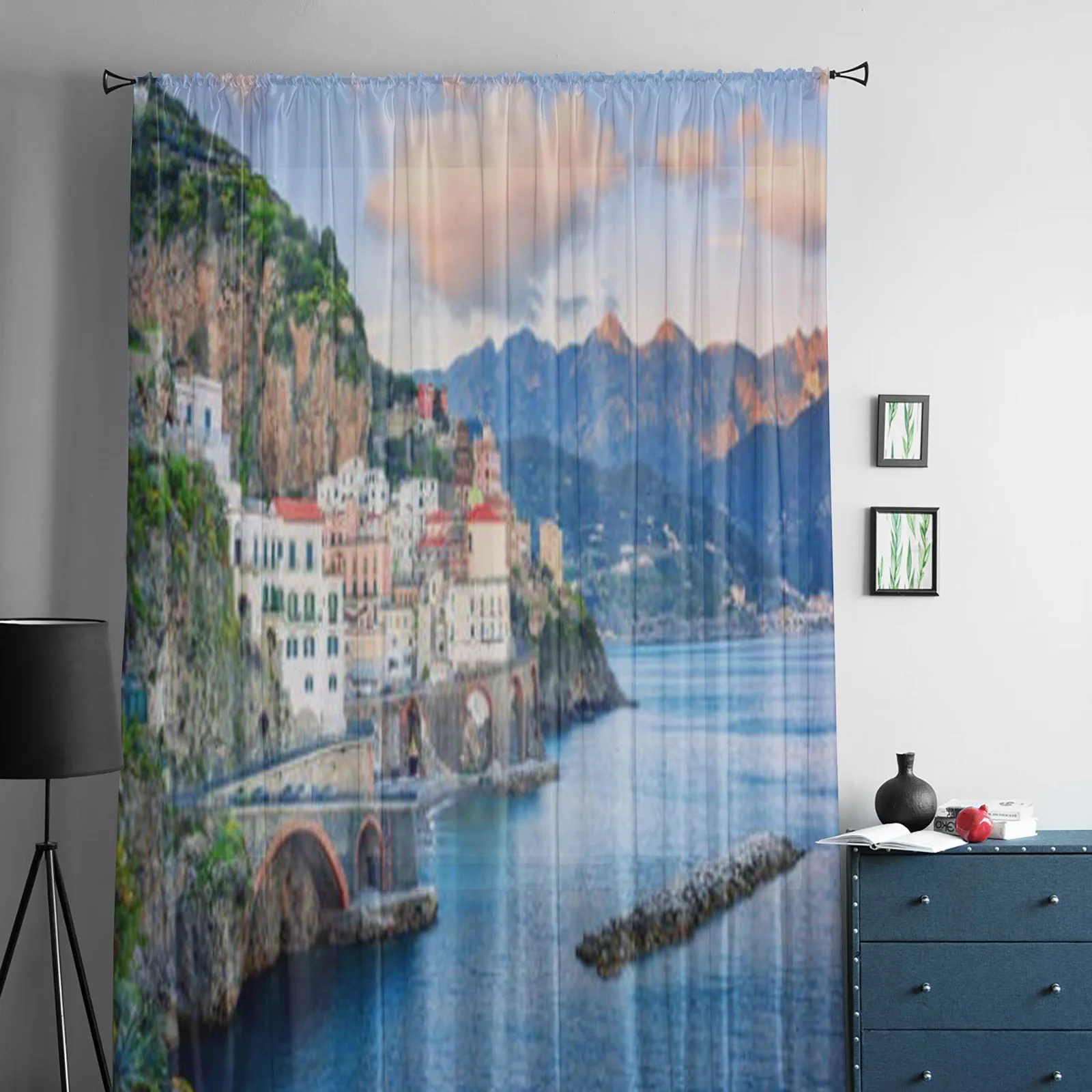 Seaside Fishing Village Sheer Curtains For Bedroom Exquisite Voile Curtain Living Room Kitchen Chiffon Fabric Curtains