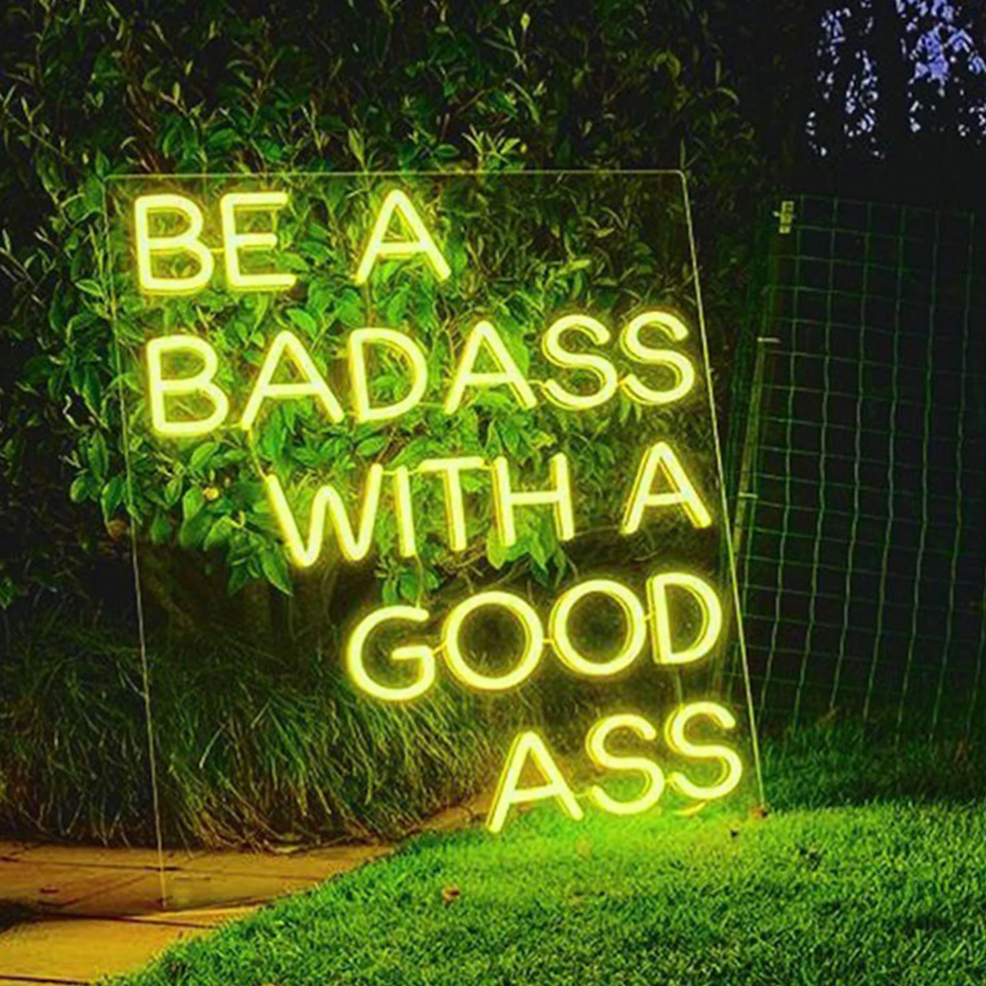 BE A BADASS WITH A GOOD ASS Neon Sign Wall Art for Home,Bedroom,Office Art Decor Transparent  Acrylic Plexiglass Neon Light ﻿ ﻿