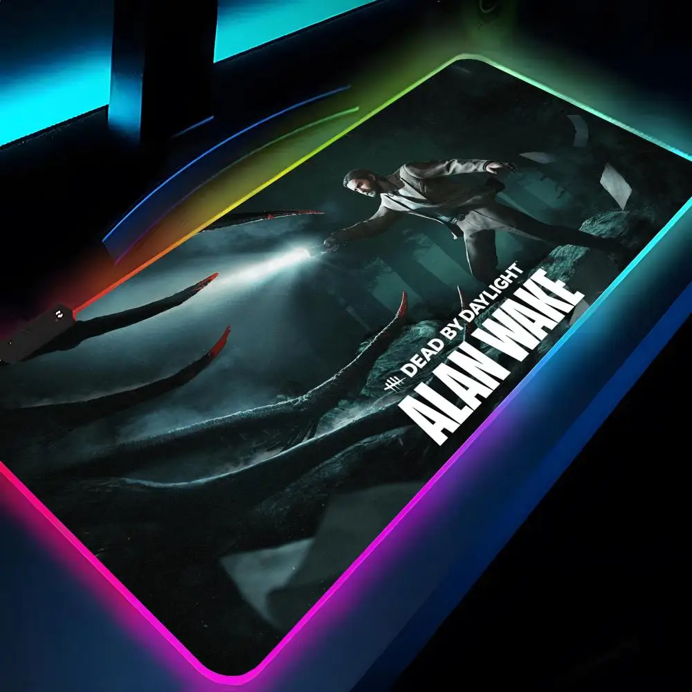 

Survival Horror Game A-Alan Wake 2 Mouse Pad Rgb Xxl Laptop Mat Gaming Mousepad Backlit Keyboard Gamer Girl Table Pads Desk