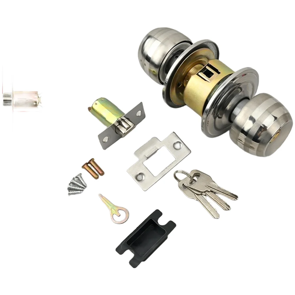 Stainless Steel Ball Safety Lock Door Handle Round Doorknob Passage Door Lock For Bathroom Toilet Wooden Door Modern Simple ﻿