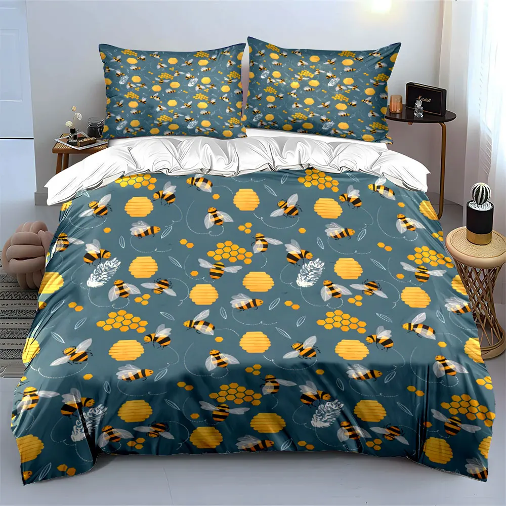 

Bee-Themed Decorative Set Trio Soft Skin-Friendly Bedding Set Includes 1 Duvet Cover And 2 Pillowcase, Gift