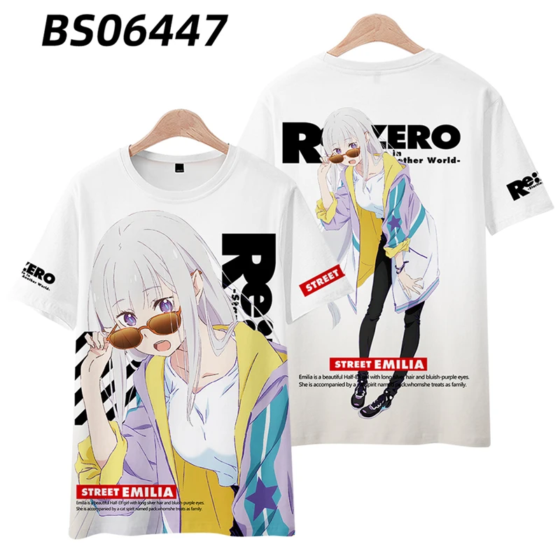 Re:Life in a Different World From Zero Camisetas, Camisas Anime de Manga Curta Rem & Ram para Homens e Mulheres