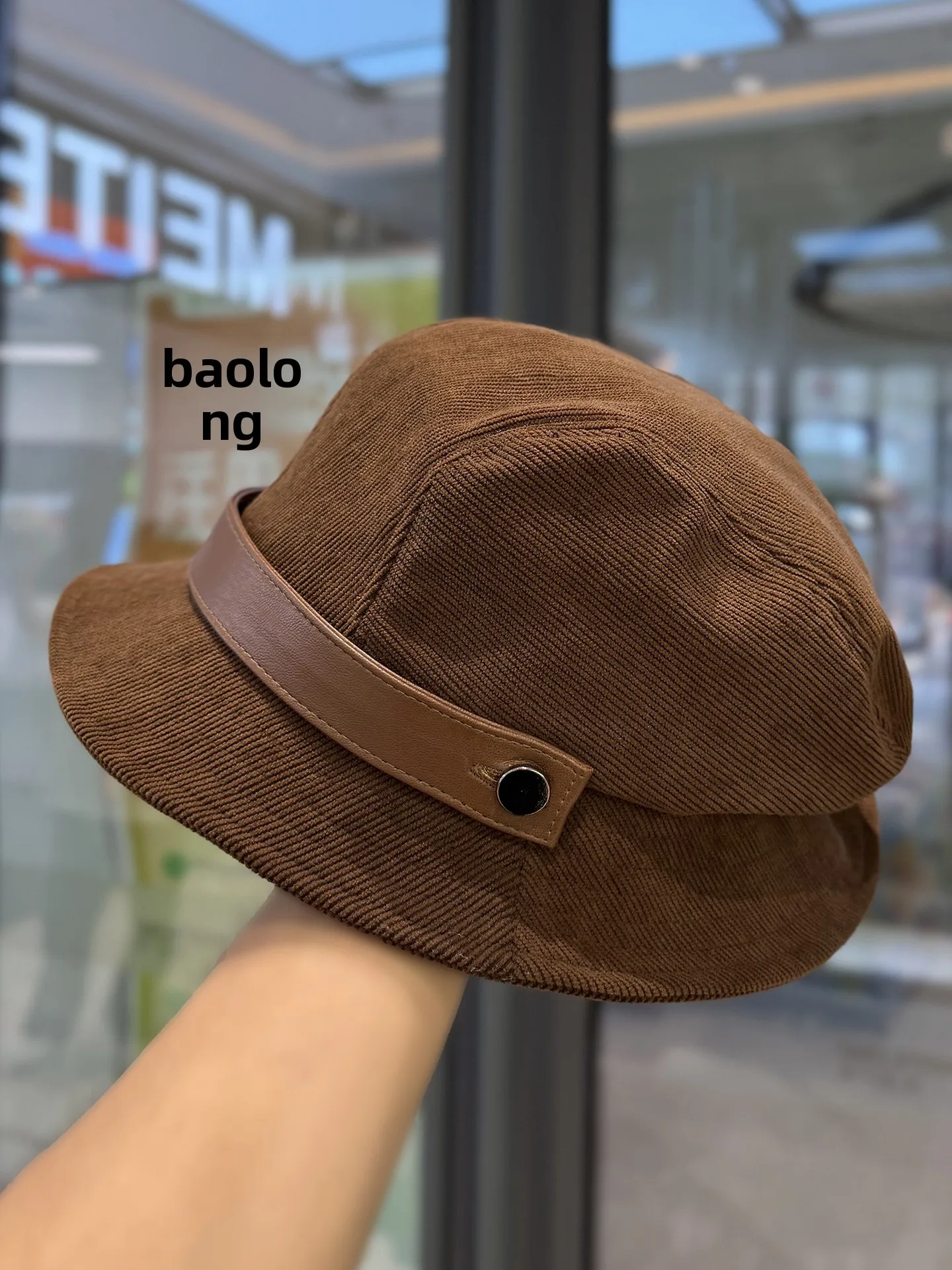レディース-コーデュロイ-フィッシャーマンハット-秋冬-おしゃれ-多用途-自転車に乗る-ベレー帽-調節可能-丸いトップ-ワイドブリムハット