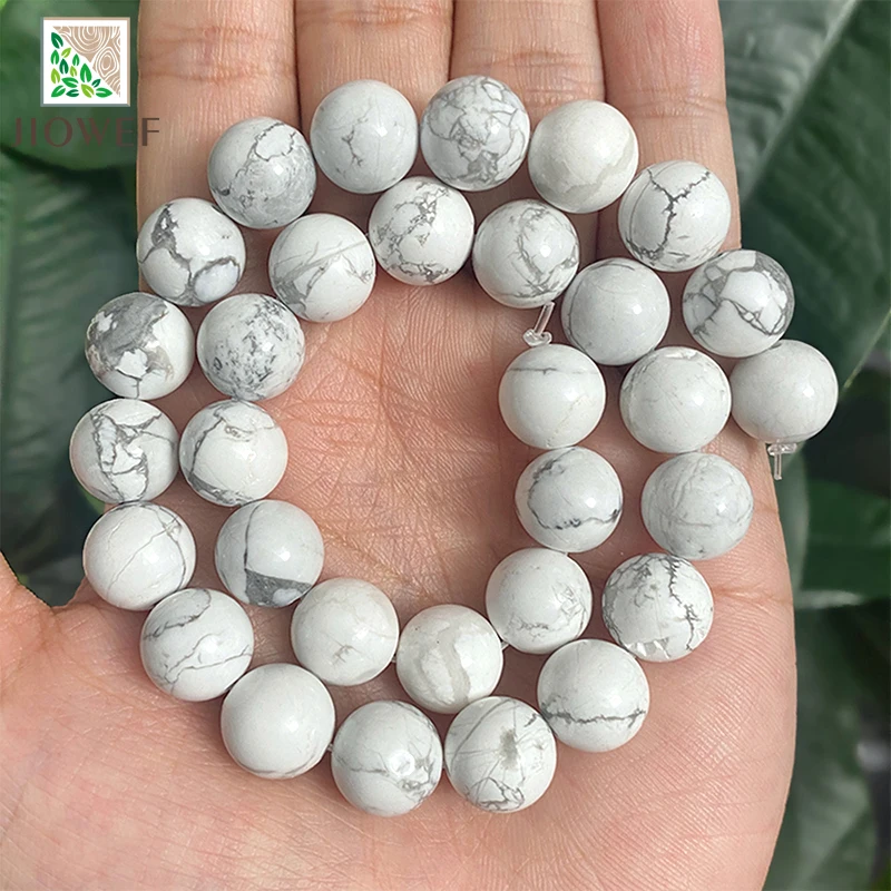 Natural Smooth White Howlite Turquoises Loose Beads for Jewelry Making DIY Charms Bracelet Accessories 15\