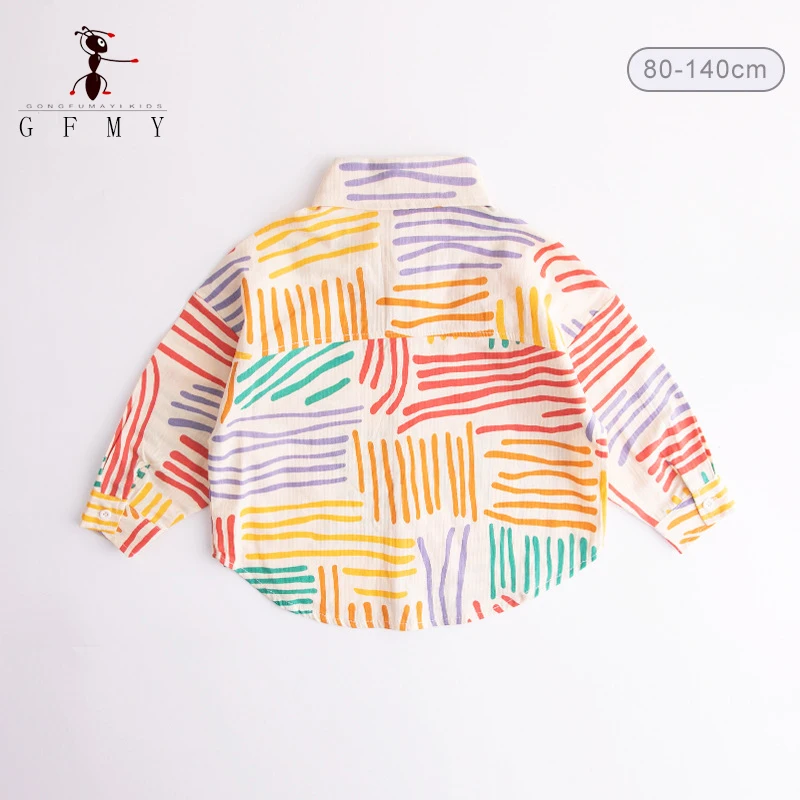 GFMY 2023 Children\'s Fashion Shirts Baby Girl Boy ShirtJacke 100% Cotton Handsome Striped Shirt  Long Sleeve Outfit 1y-12y