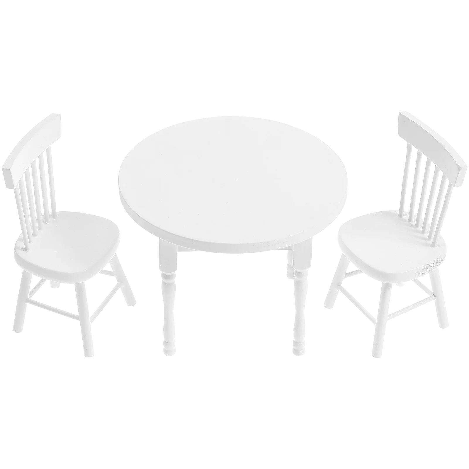 White Round Table Set Miniature Dollhouse Furniture Crafted Wood Detailed Sturdy Versatile Dining Room Kitchen