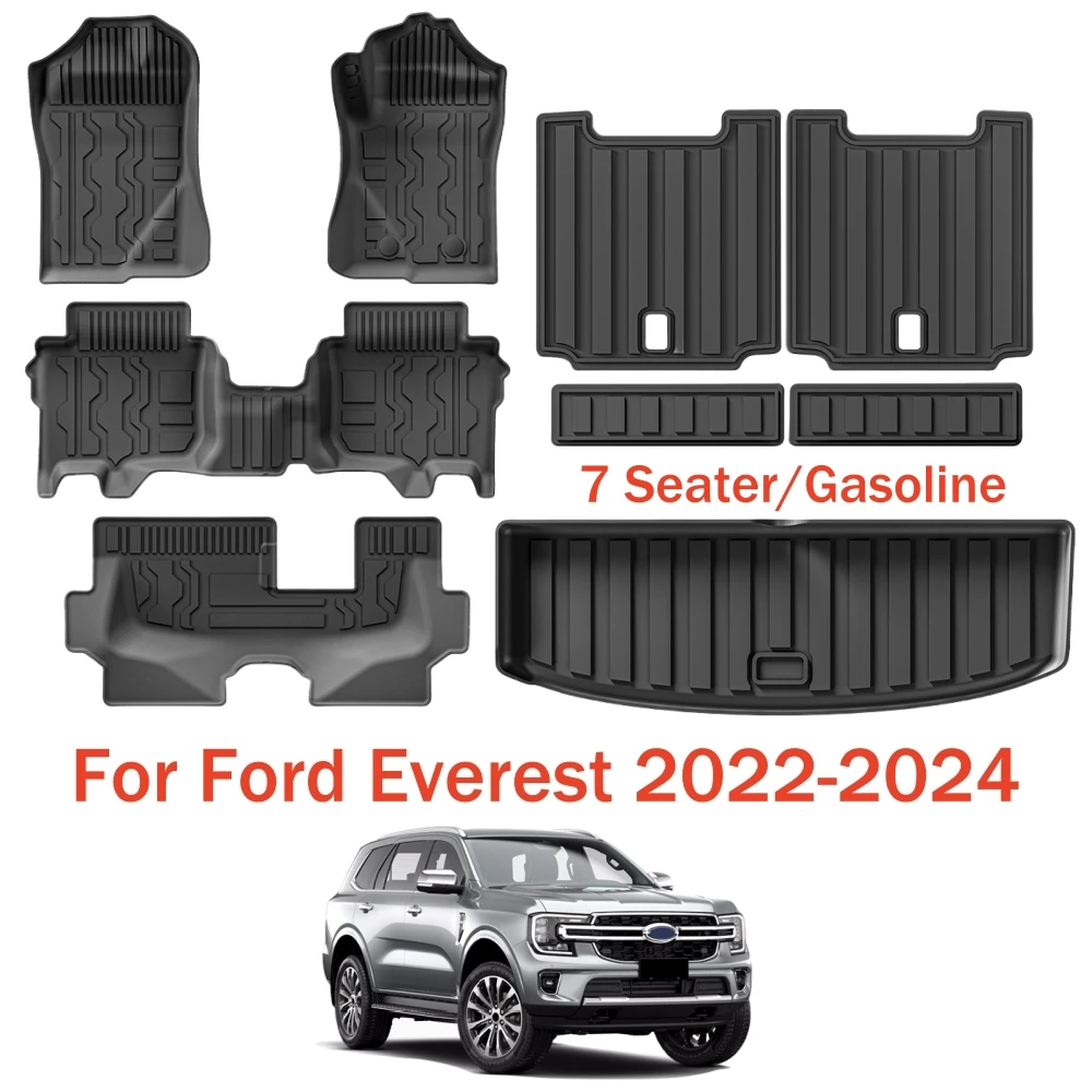 

For Ford Everest RHD 2022 2023 2024 Waterproof Anti-Slip TPE Floor Mats Trunk Mat All-Weather 7 Seater/Gasoline