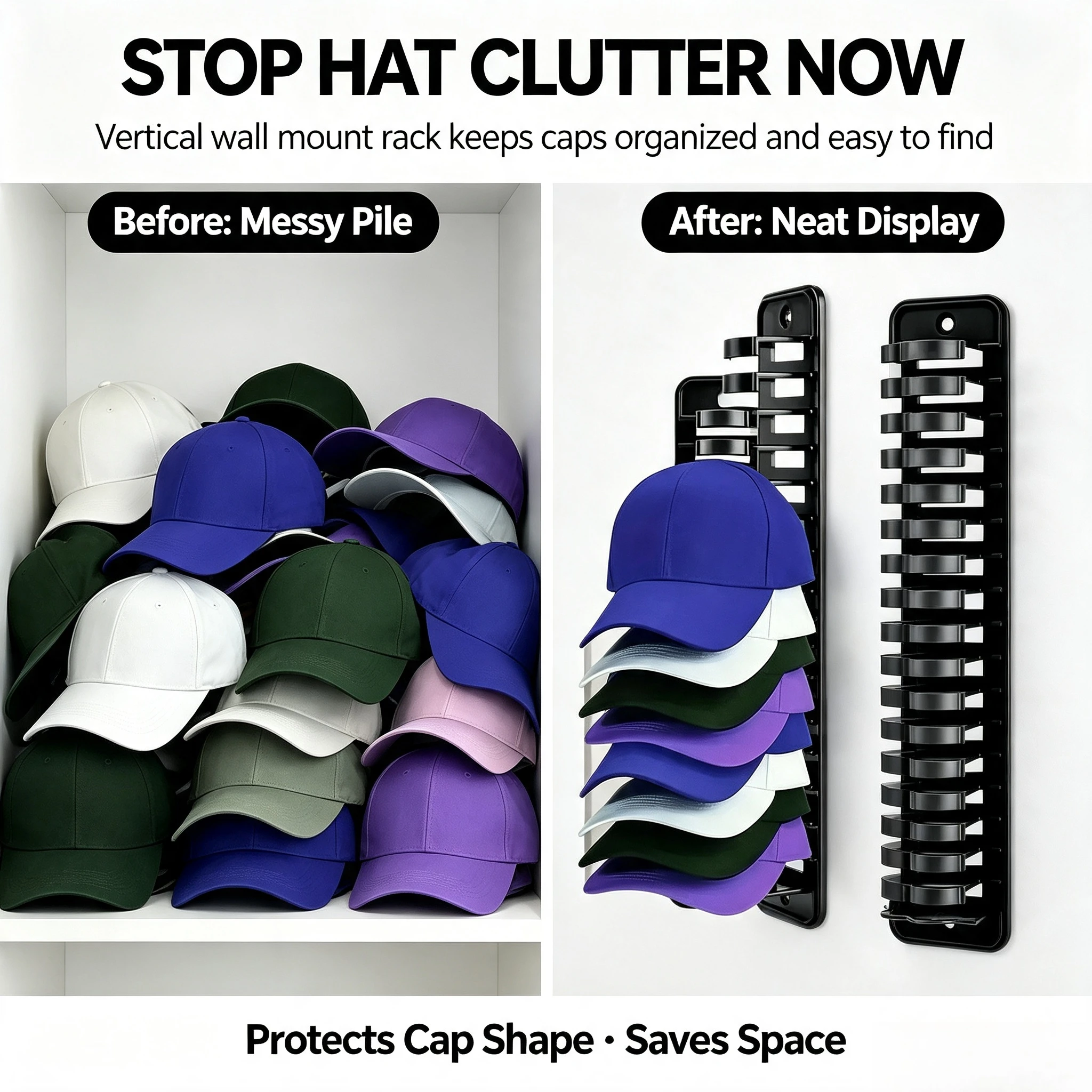 Desktop Baseball Cap Storage Rack, Integrated Plastic Hat Display Organizer, Cap Holder for Neat Storage
