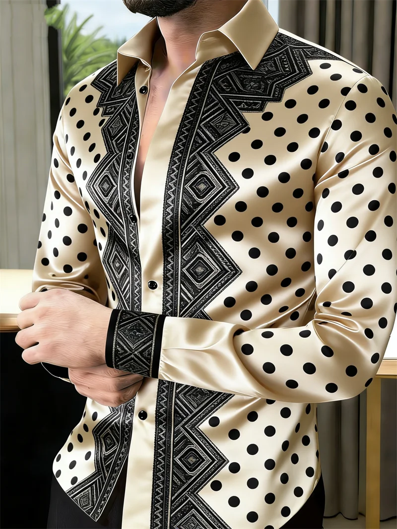 New 11 color men's long sleeved shirt with gold 3D printing, fashionable polka dot pattern, luxurious shirt style
