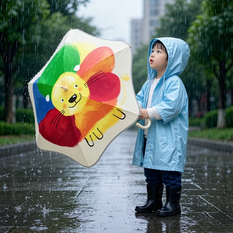 Kids Long Handle Umbrella for Boys Girls Primary School Kindergarten Rain Protection Student Outdoor Rainy Daily Use 아동 장우산