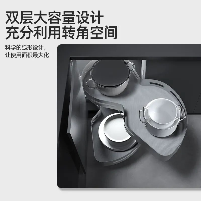 Double Layer Corner Cabinet Basket Kitchen Storage Organizer Full Open Pull Out Shelf for Bowl Plate Dish Rack Space Saving