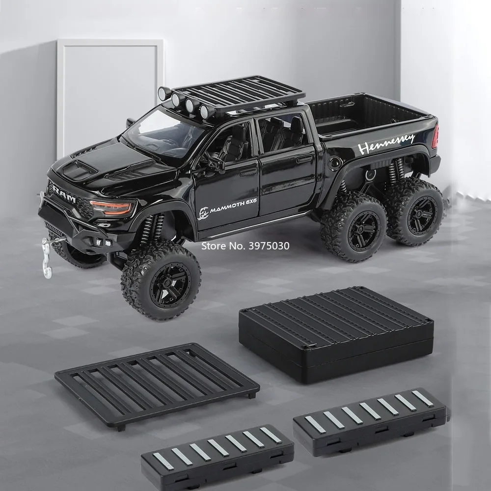 1:32 Dodge RAM Mammoet 6x6 Speelgoedauto's Legering Diecast Modellen met Licht Geluid Trek Miniatuur Voertuigen Tafeldecoratie Model