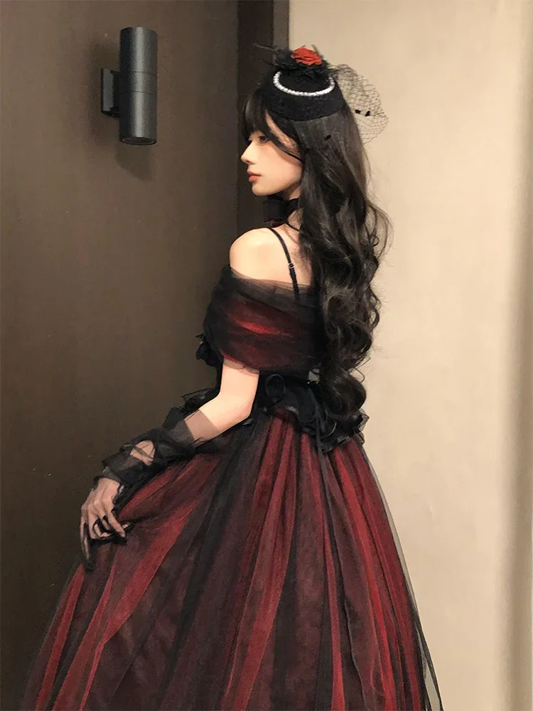 2025 جديد الجنية الأميرة لوليتا أنيقة الأحمر والأسود تول تنورة لوليتا عيد ميلاد الكبار حفل فستان فساتين الزفاف #1