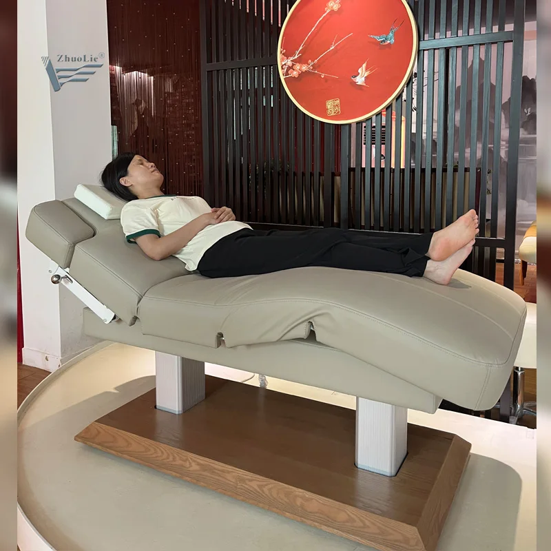 Luxury Modern Solid Wood Electric Cosmetic Massage Treatment Table for Hotel Spa Recliner Facial Spa Curved Lash Beauty Bed