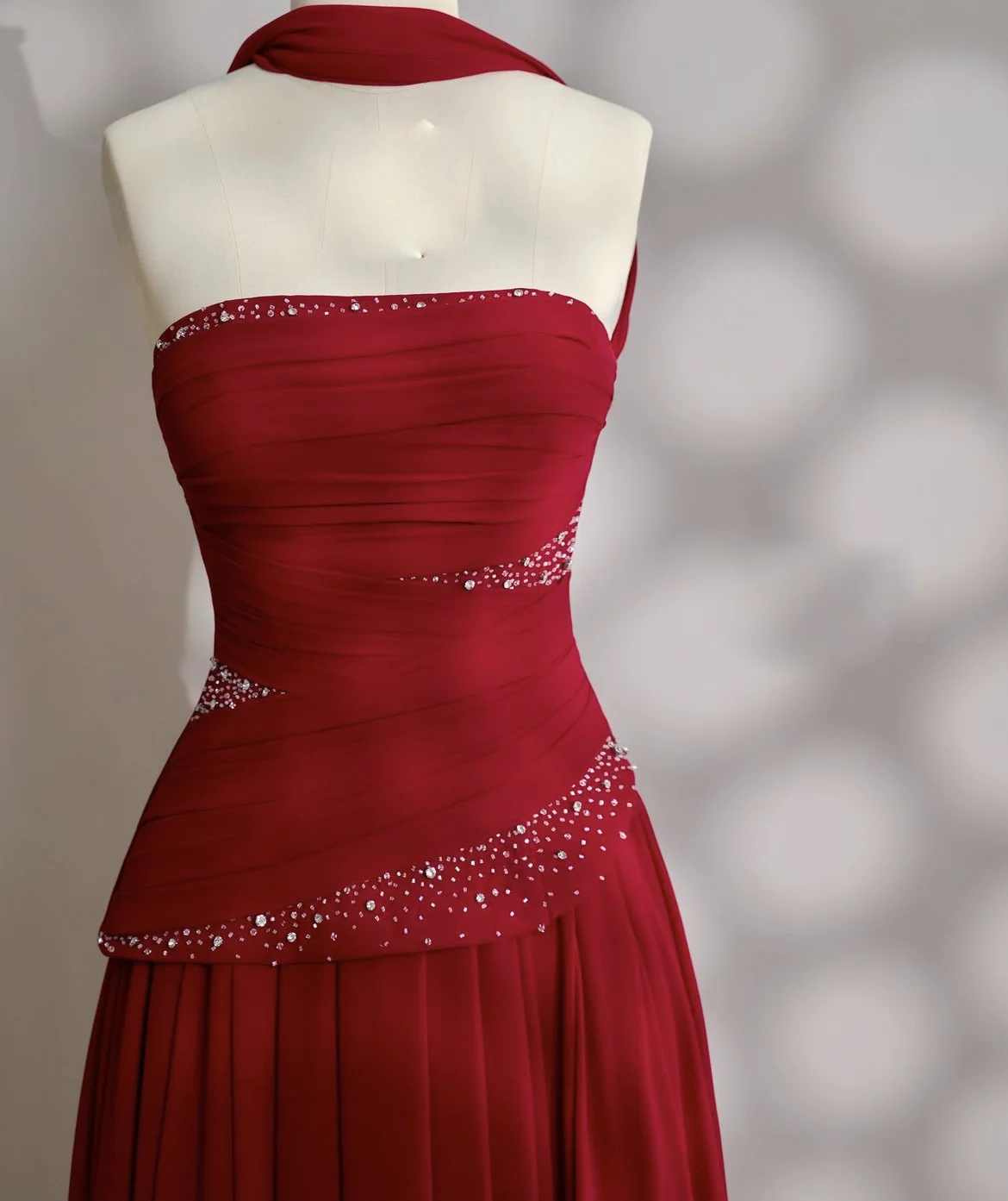 Stunning Red Evening Dress with Big Wrap Yellow, Red, Light Sky Blue Chiffon Prom Gowns Exposed Boning Top with Beads