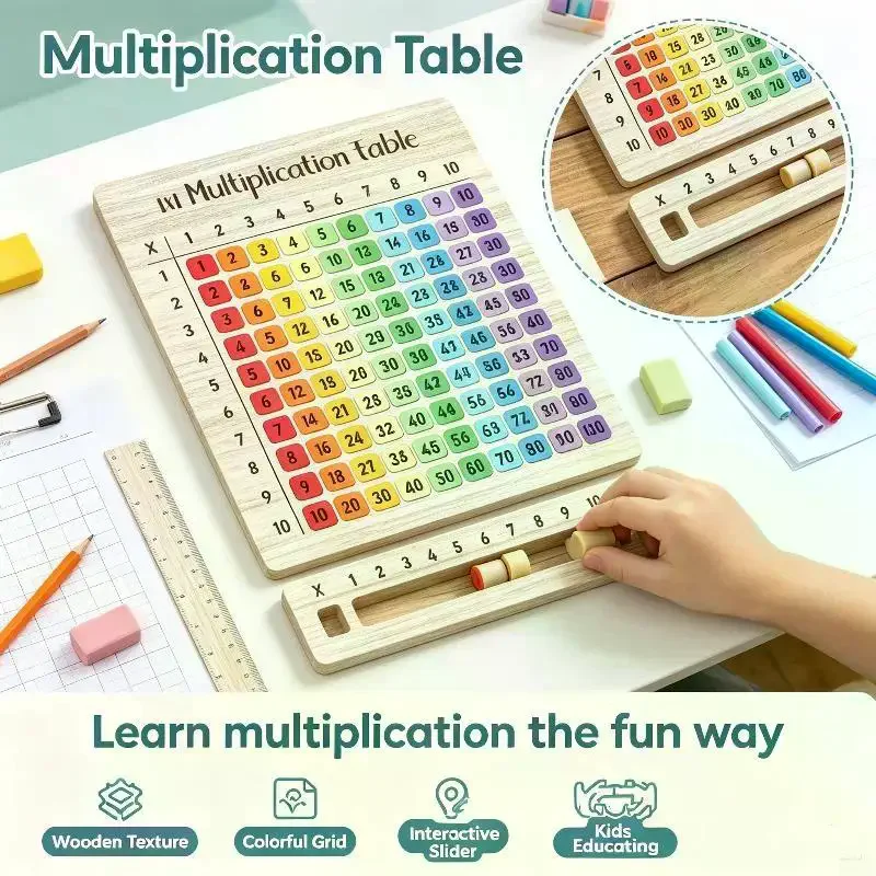 Wooden Multiplication Table Board Fun Math Learning Counting Educational Toy for Toddlers Homeschool Teaching Aid