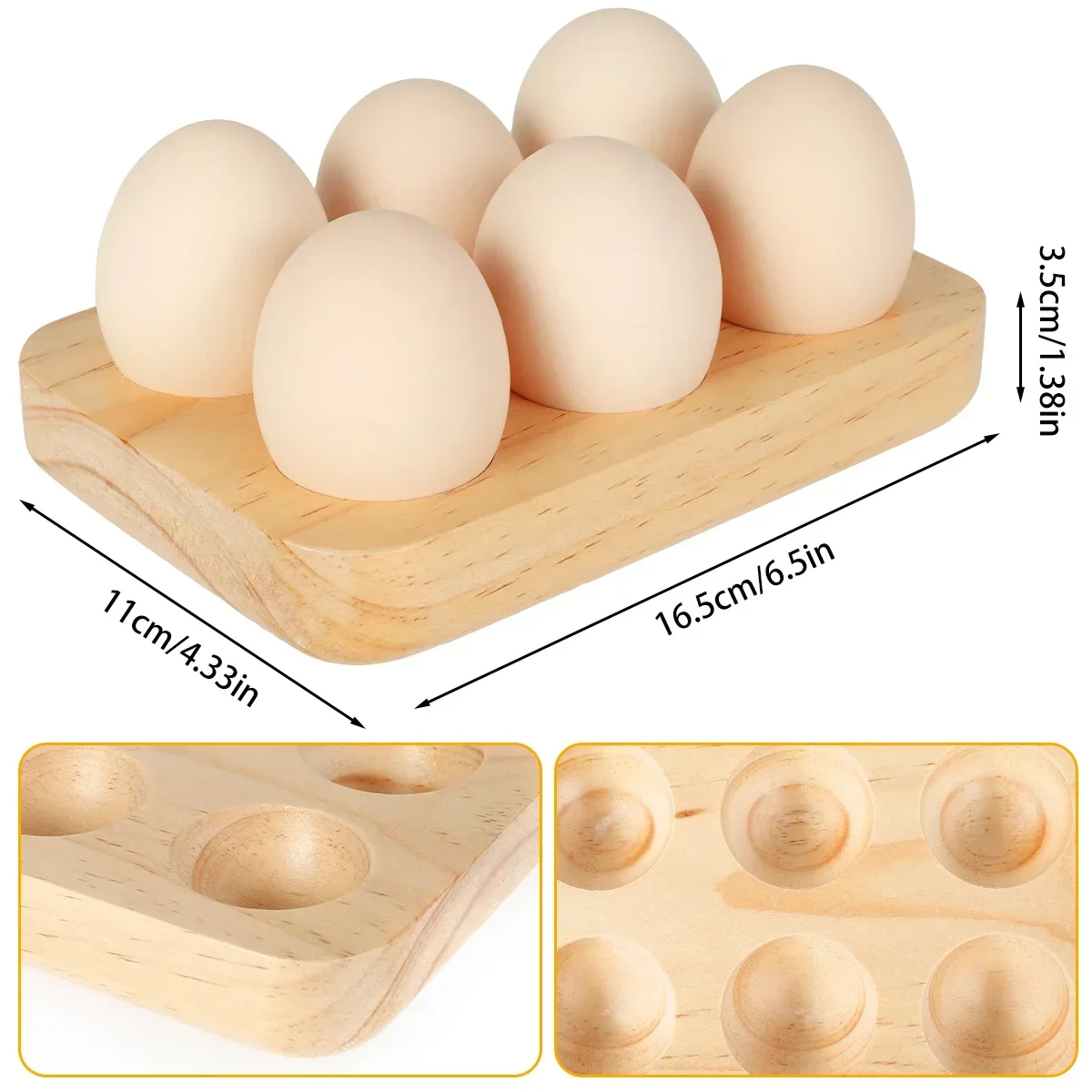 

Egg Tray Wooden Egg Holder 6 Holes Egg Organizer Rack Space Saving Egg Plate Household Egg Storage Accessories for Kitchen Count