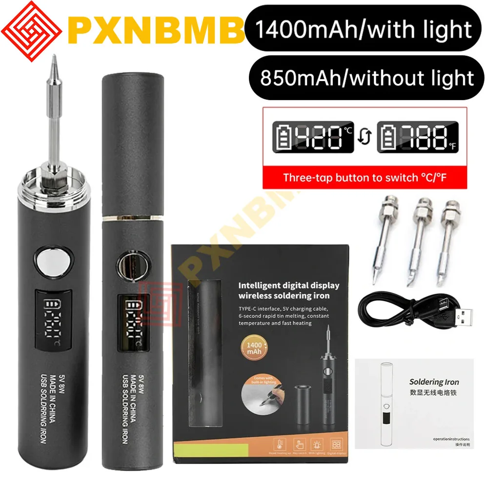 

USB-паяльник с регулируемой температурой 260-420 ℃ Комплект электрического паяльника 850 мАч/1400 мАч аккумуляторный сварочный утюг для припоя