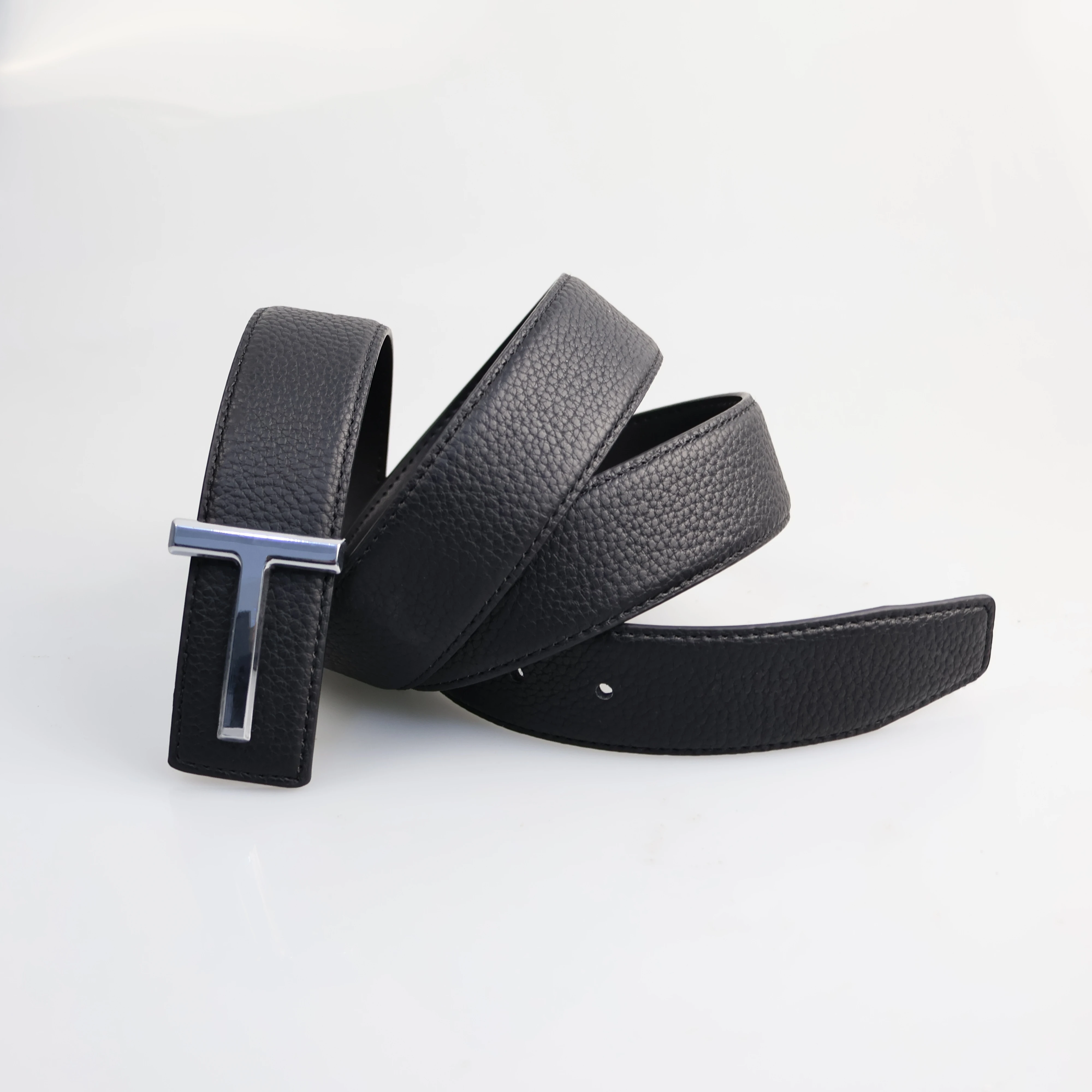 Hohe Qualität Designer Gürtel Männer Mode T Brief Luxus Berühmte Echtes Leder Gürtel Jeans Formale Rindsleder Schwarz Taille Strap 3,8 cm – Detail 7