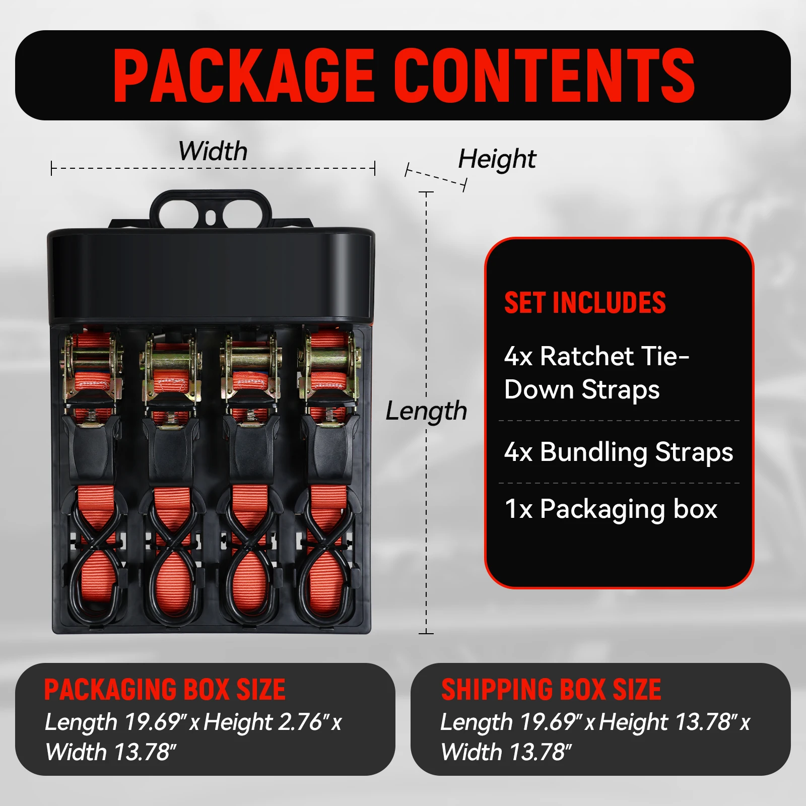 Heavy Duty Ratchet Lashing Straps 4 Pack 1500kg Load Capacity for Car, Motorcycle, Trailer Transport