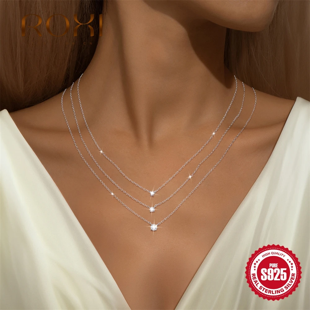 ROXI 925 Sterling Silver Shiny Round Moissanite Classic Pendant Necklace for Women Wedding Bridal Jewelry Graduations Gifts