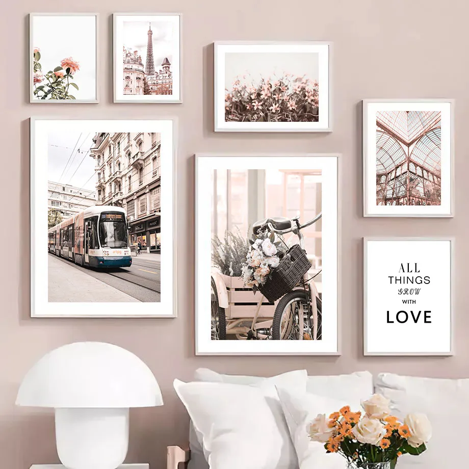 

Paris Tower Flower City Street Bike Tram House Nordic Posters And Prints Wall Art Canvas Painting Pictures For Living Room Decor