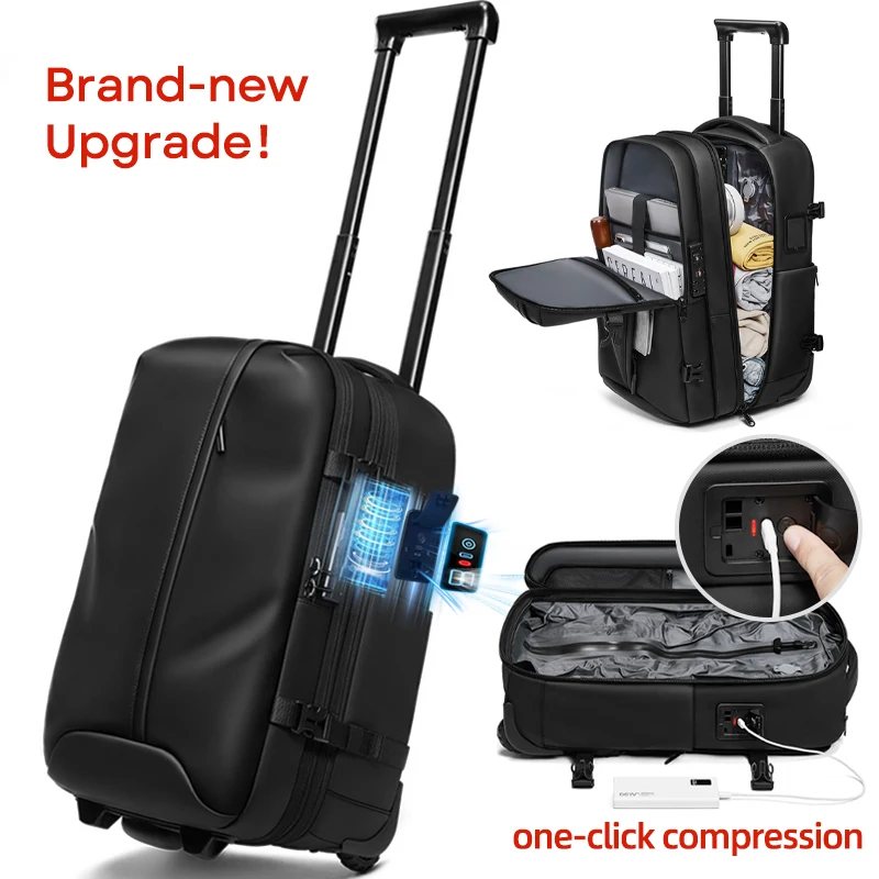 حقائب ظهر للأعمال مضغوطة بالفراغ لعربة السفر، حقيبة ظهر ذات سعة كبيرة على عجلات، حقائب أمتعة قابلة للطي #1