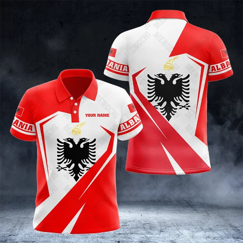 Albania Flag Graphic Uniform Custom Name Polo Shirts Summer Casual Streetwear Men\'s Fashion Loose Jersey Plus Size Sportswear