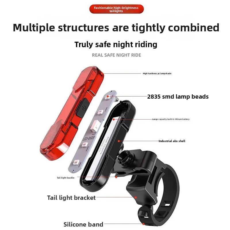 Bicycle taillights, high brightness waterproof charging flashing lights, bicycle road night riding, portable, compact and rotata image 5