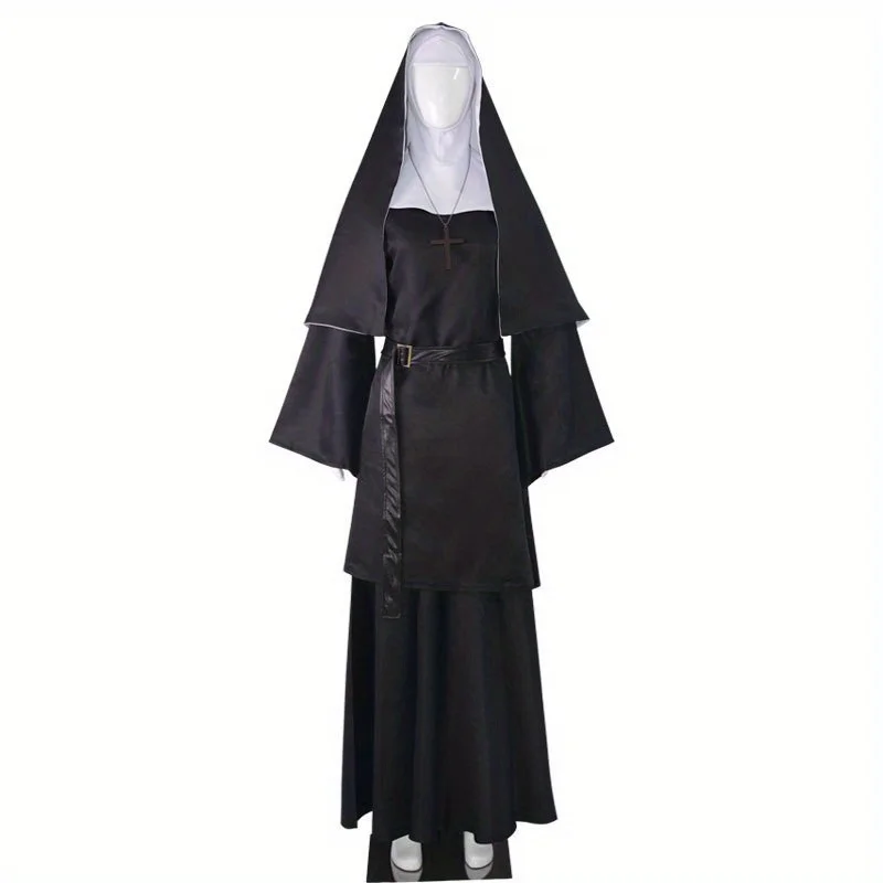 

Halloween Nun Cosplay Suit Horror Church Nun Suit Priest Witch Suit Stage Performance Dress-up Accessories Set