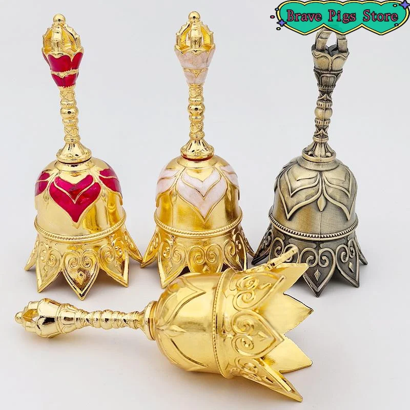 1Pcs Vintage Copper Bell Hanging Christmas Bell Elegant Lotus Bell Hand-cranked Temple Church Bell Home Decoration