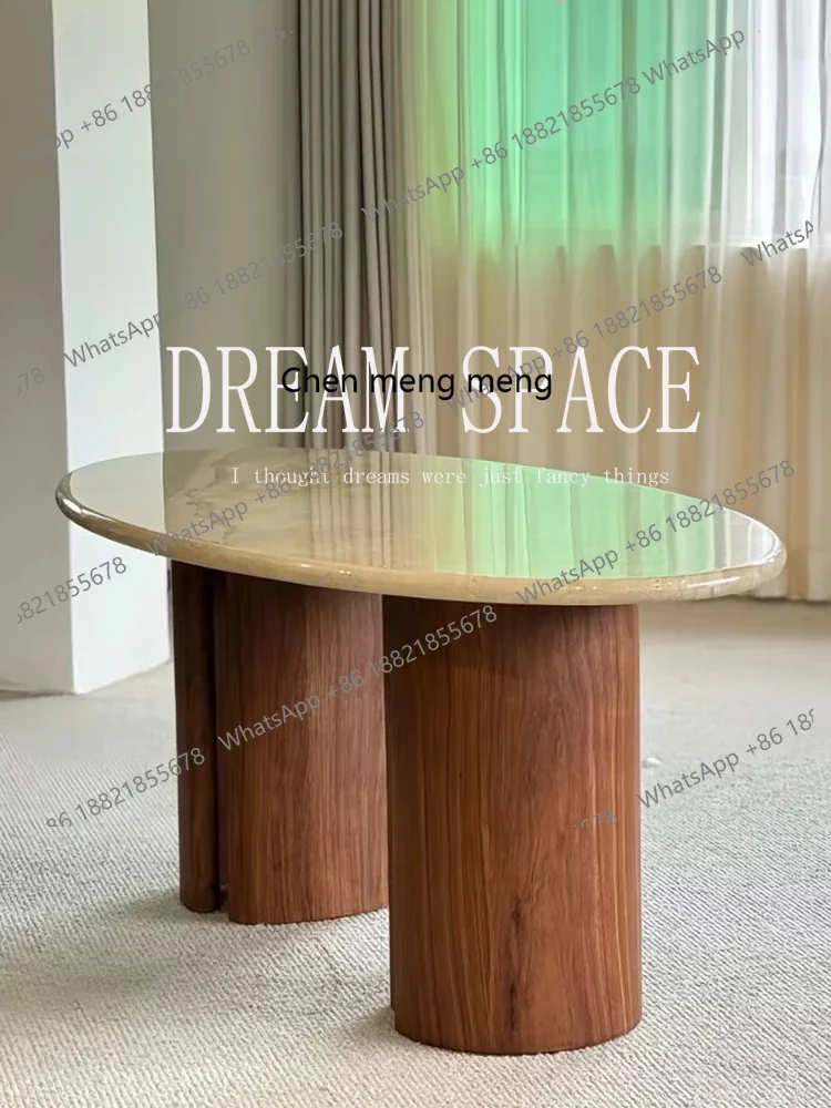 Medieval marble oval dining table retro French silent wind eating table R