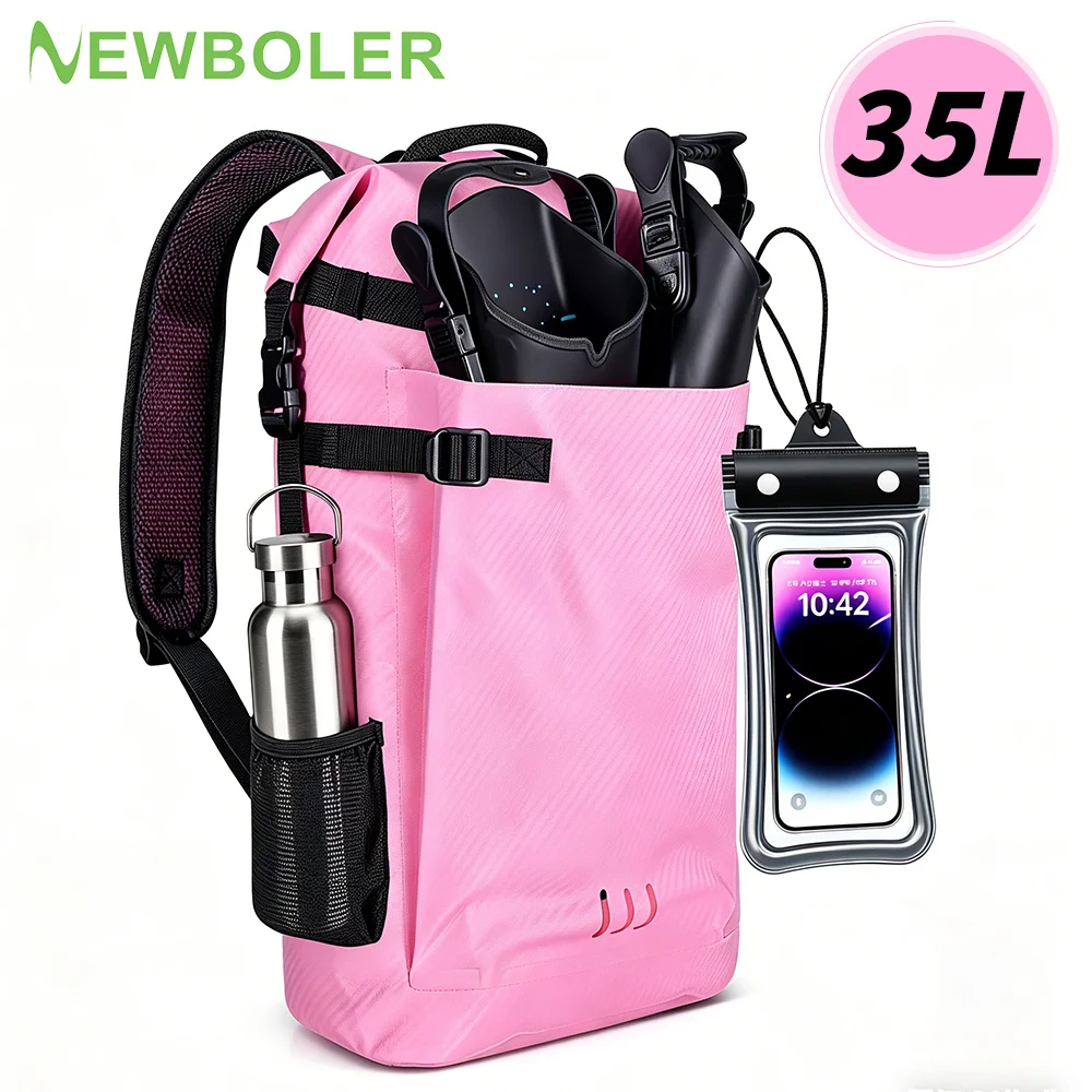 NEWBOLER Waterproof Backpack Heavy Duty Hiking Backpack Roll-Top Closure Bag Cushioned Dry Bag Waterproof Phone Case