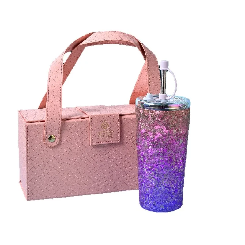 Creative High‑Beauty Borderless Double‑Wall Straw Cup 520ml Large Capacity Water Mug for Women Office