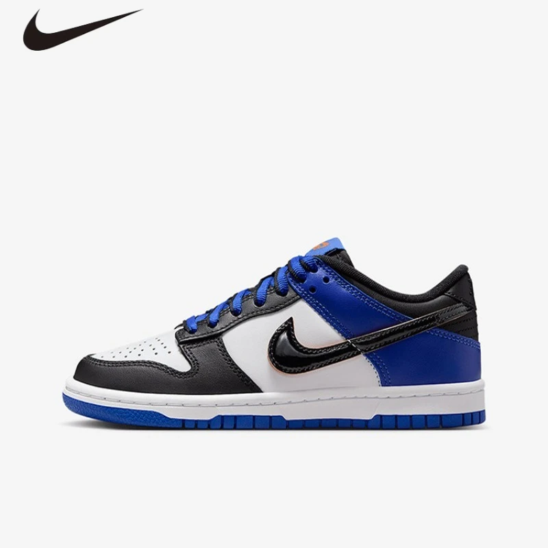 

Nike Dunk Low SE GS Sneakers, Leather Patent Swoosh Dance Party Black Toe Retro Skate Casual Shoes for Youth HF0970-100