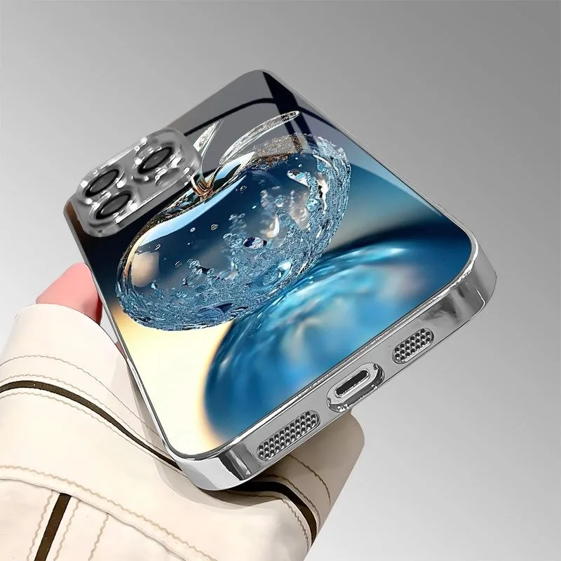 Crystal Water Drop For Apple Pattern Electroplated Phone Case For iPhone 11 12 13 14 15 16 17 Pro Max Plus 16E 17Air Glass Cover - Image 3