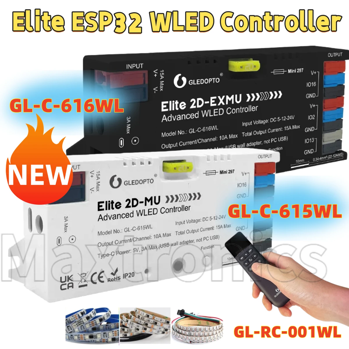 

НОВЫЙ WS2811 WS2812 SK6812GLEDOPTO Elite ESP32 WLED Контроллер 20A Предохранитель Динамический звук Реактивное энергосберегающее реле для светодиодной ленты RGB