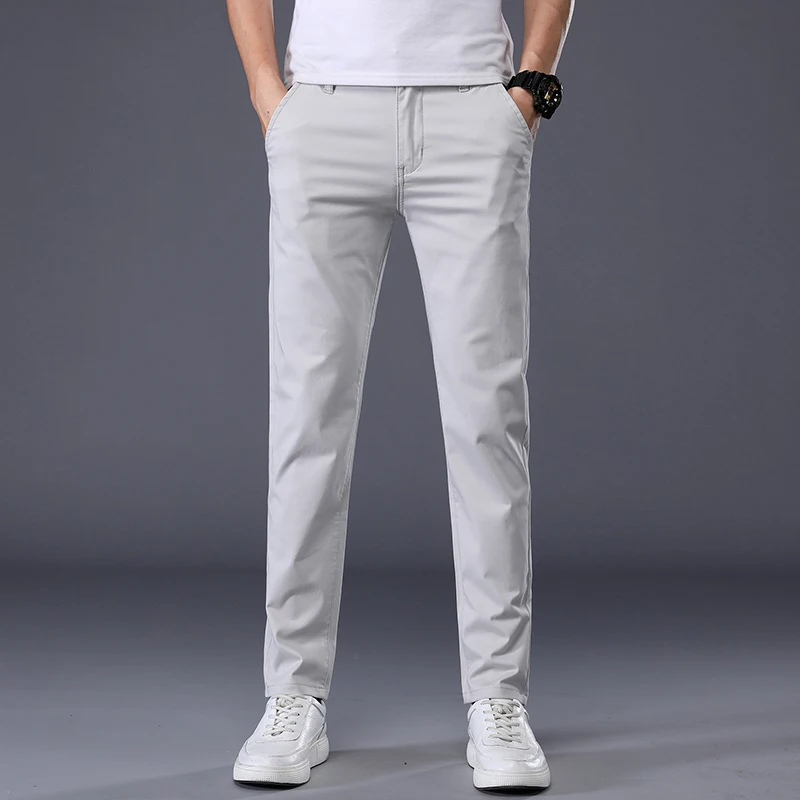 7 Colors Men\'s Classic Solid Color Summer Thin Casual Pants Business Fashion Stretch Cotton Slim Brand Trousers Male