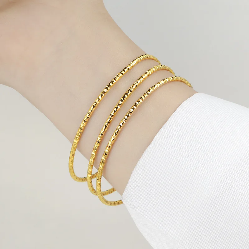 Stainless Steel Stackable 2mm Thin Faceted Slip On Bangle Bracelet for Women Girl