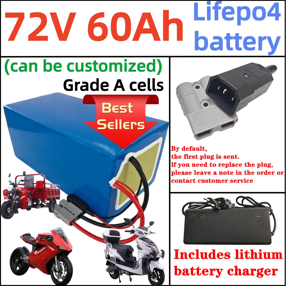 lithium 72V 60Ah lifepo4 battery pack BMS 24S 76.8V deep cycle for 5000W 3500W Golf carts, small two-wheeled vehicles