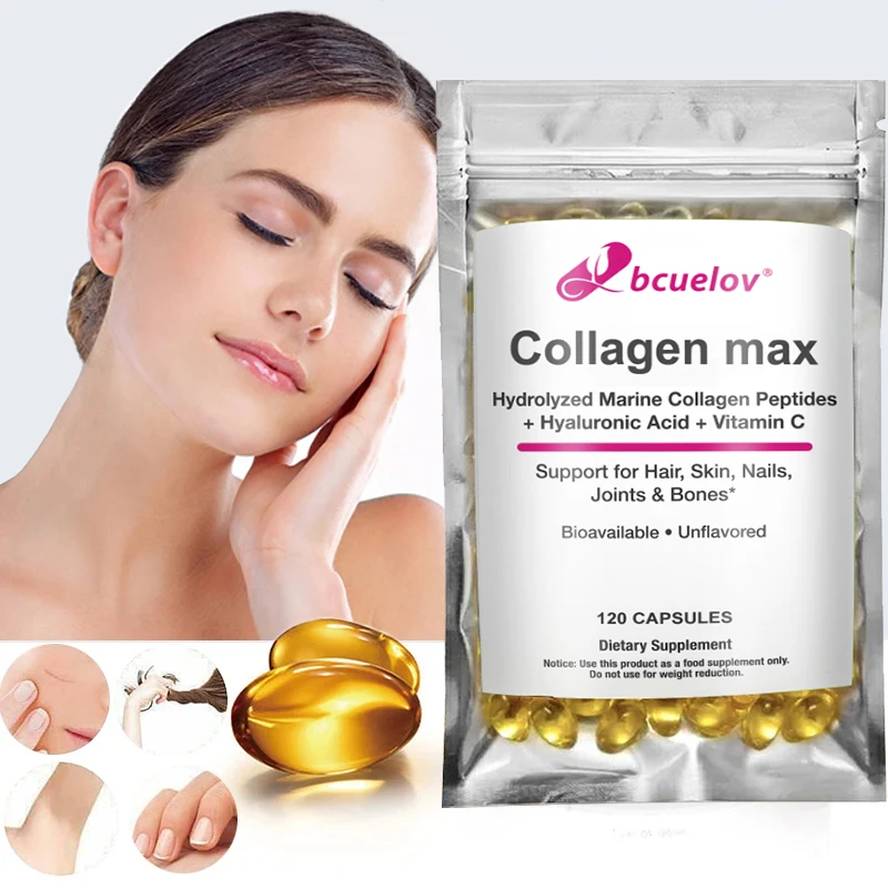 Bcuelov Collagen Max Hydrolyzed Marine Collagen Peptides Hyaluronic Acid + Vitamin C Supports Hair, Skin, Nails, Joints & Bones