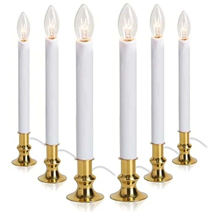 

Electric Christmas Window Lamp - - Brass-Plated Base with LED Bulbs Dusk-to-Dawn Auto Sensor Turns On in Dark Off in Light Read