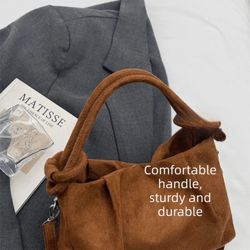Casual Suede Leather Crossbody Bag Wrinkle Texture Magnetic Closure Shoulder Bag Soft Handle Fashion Handbag Commuting
