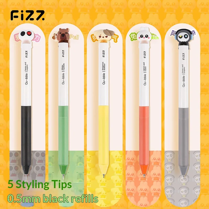 Fizz Gel Pen Cute 2/5pcs 3D Animal/Ghost Set Soft Grip CS Dual Ball Tip Quick-Dry Smooth Ink Black Pens Kids Fun Gift Supplies