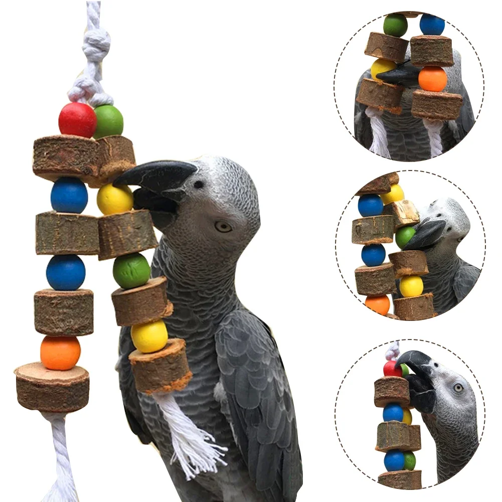 

Natural Wooden Parrot Bird Toy Wood Parrot Chew Toy Chewing Cardboard Destroy Birds Toy Bird Cage Decoration Bird Accessories