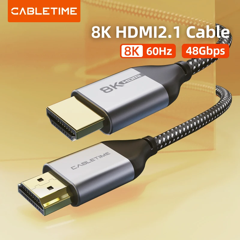 CABLETIME Kabel HDMI 2.1 8K/60Hz 4K/144Hz 48Gbps Ultracienki koncentryczny kabel wideo HDMI do PS4 Macbook Air HDTV 8K HDMI C326